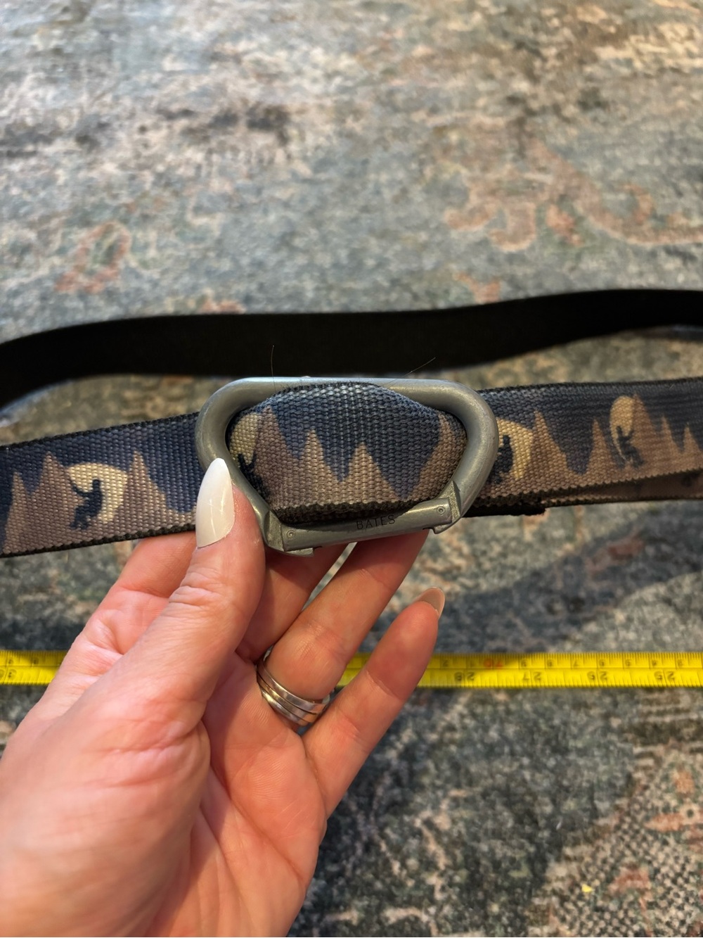 Men's Mountain Climber design Web Belt with Metal D-Ring - Brown/Black